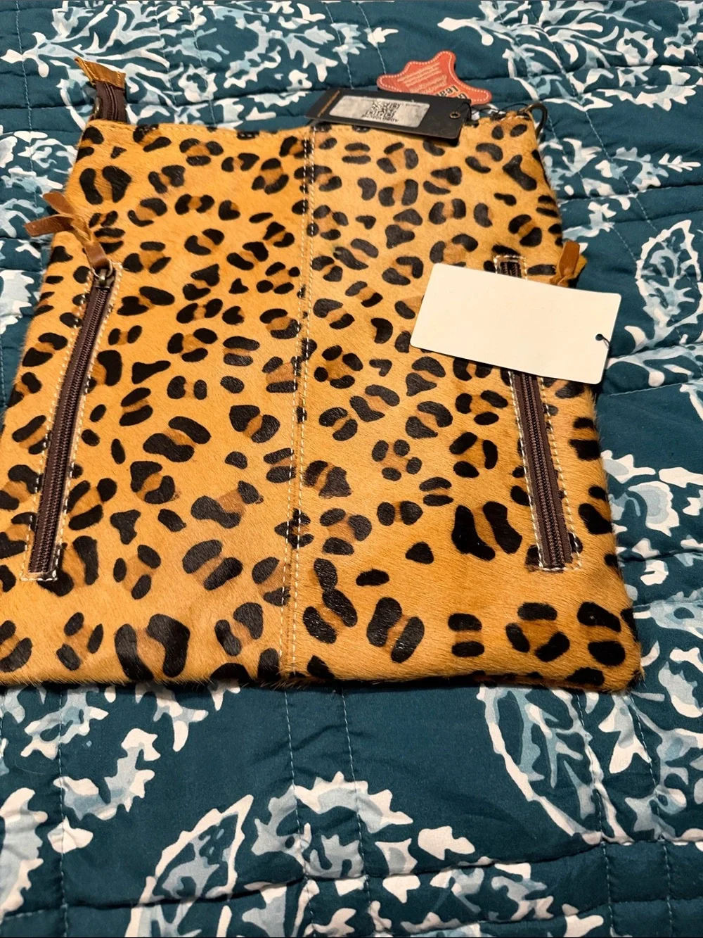 American Darling Leopard Print Fur on Crossbody Tote - Tan and Black